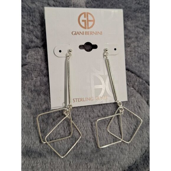 NEW Giani Bernini Square Wire Linear Square Drop Earrings in Sterling Silver - Picture 2 of 3